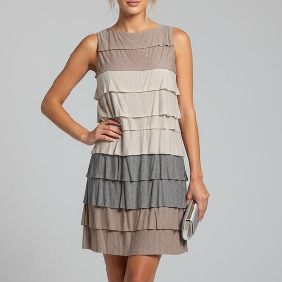 BCBGMAXAZRIA Tiered Ruffle Heathered Sleeveless Modal Dress | Women’s Size Small - Picture 1 of 5